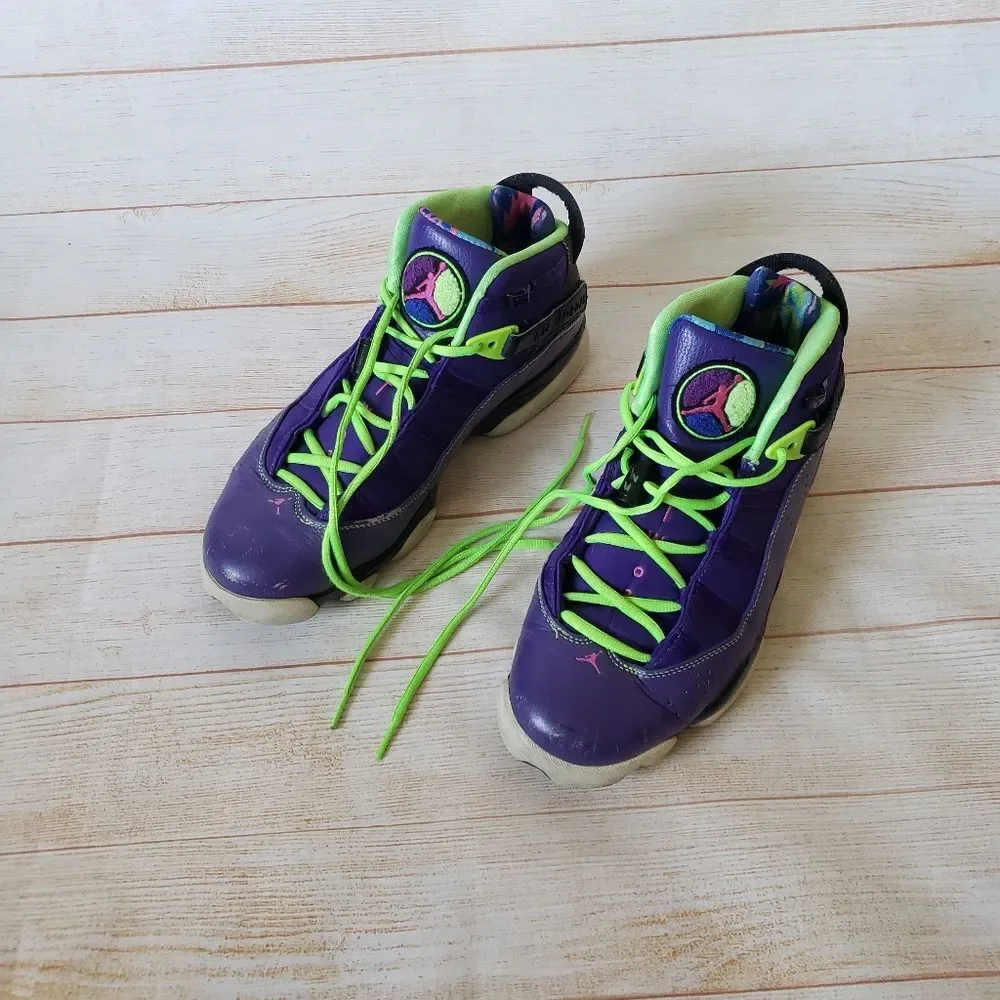 Nike Air Jordan 6 Rings Bel Air Sneakers Men's Size 9 Purple Green Lace Up